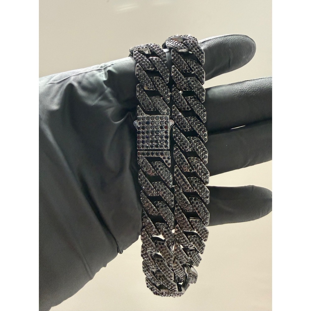 black on black iced out cuban vvscz stones lock box 15mm 22 inch - Picture 3 of 7
